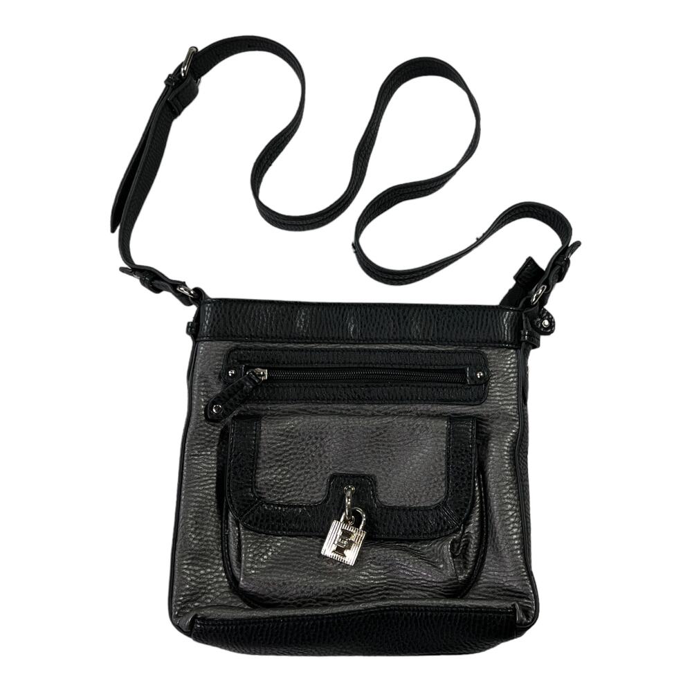 Chaps Crossbody Shoulder Bag Adjustable Strap Black & Gray